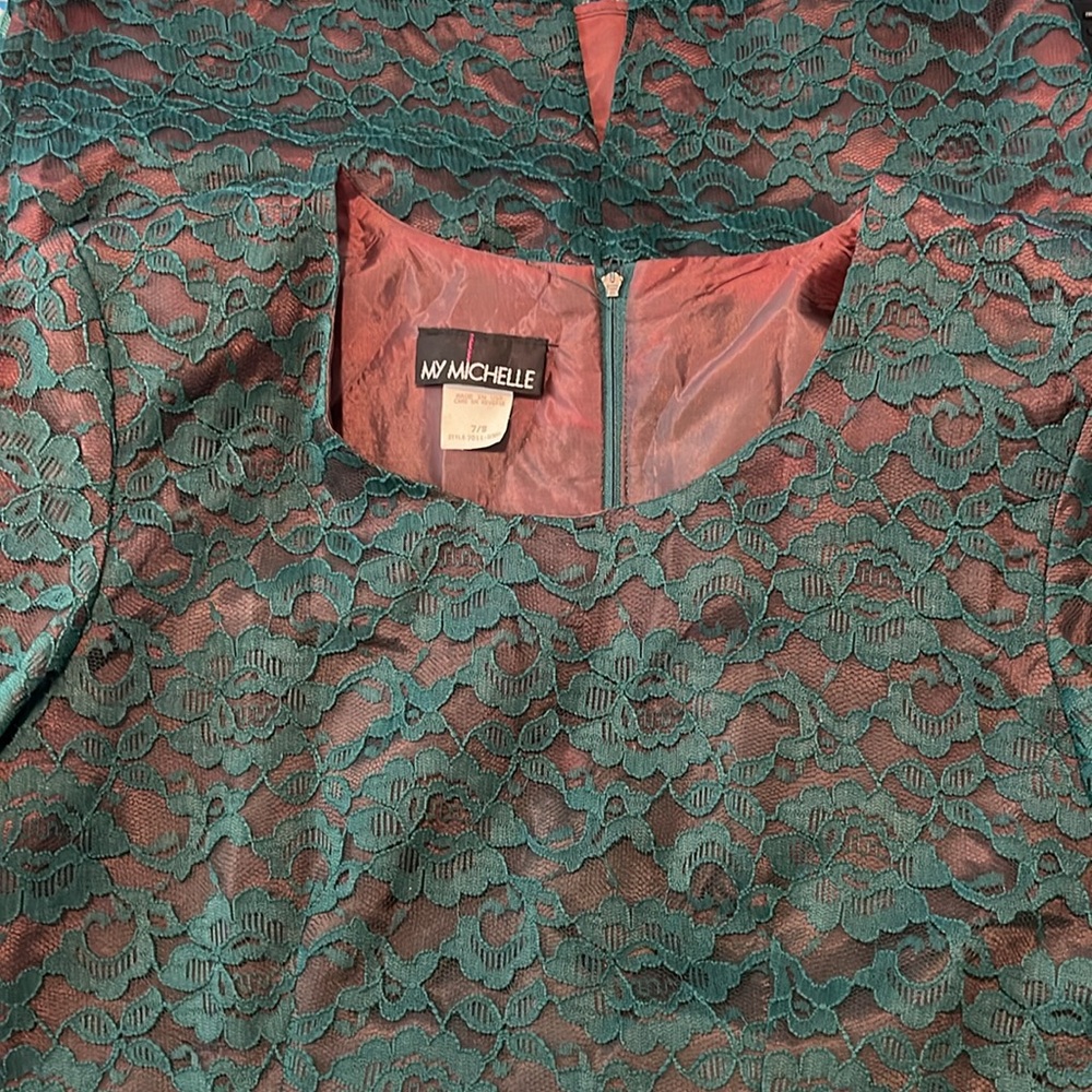 MY MICHELLE Women's Vintage green lace dress size 7/8 - Picture 4 of 4